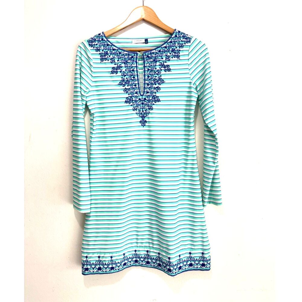 Cabana life dress embroidered trim coastal beach resort comfy vacation women S